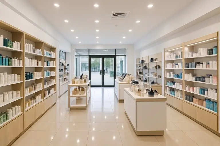 Bright, clean retail store with polished floors and organized product displays