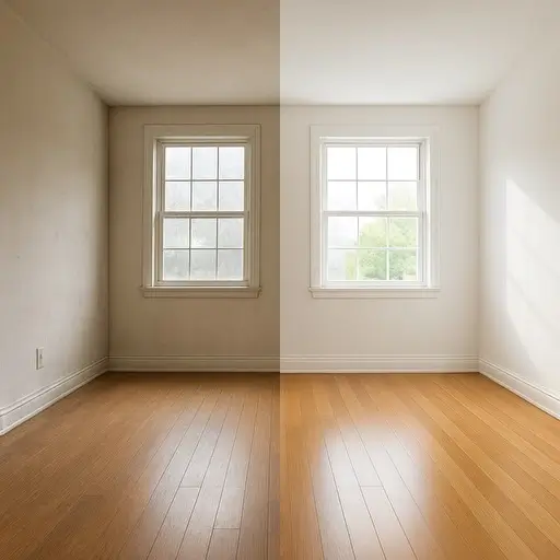 Empty room transformation showing before and after professional cleaning results